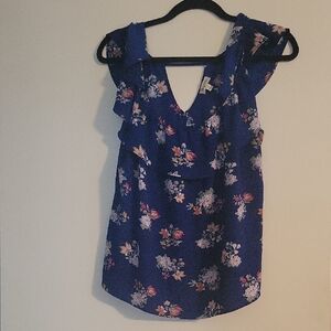 Lily White Navy Floral Ruffle Blouse
